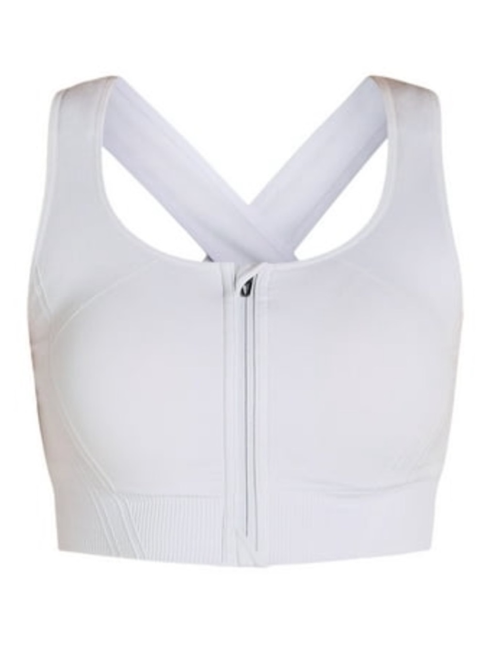 Front-Zip White Sports Bra with Crossback Straps